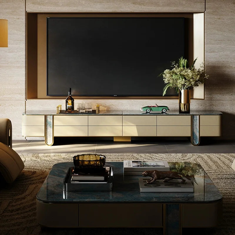 Modern Minimalist TV Cabinet Luxury Living Room Home Storage with New Modern Light Made of Wood for Villas