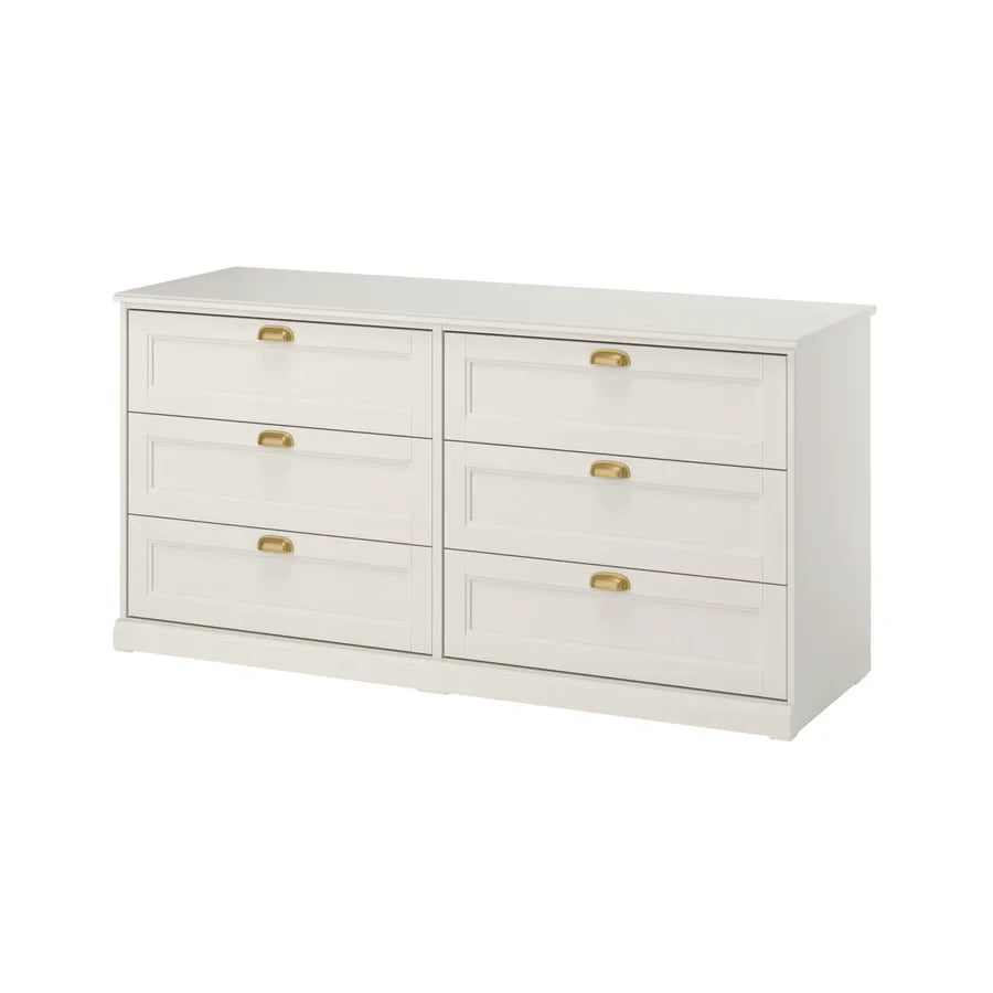 Modern 6 Drawer Dresser Wide Chest of Drawers with Gold Handles Modern Wooden Storage Cabinet for Bedroom Closet Living Room