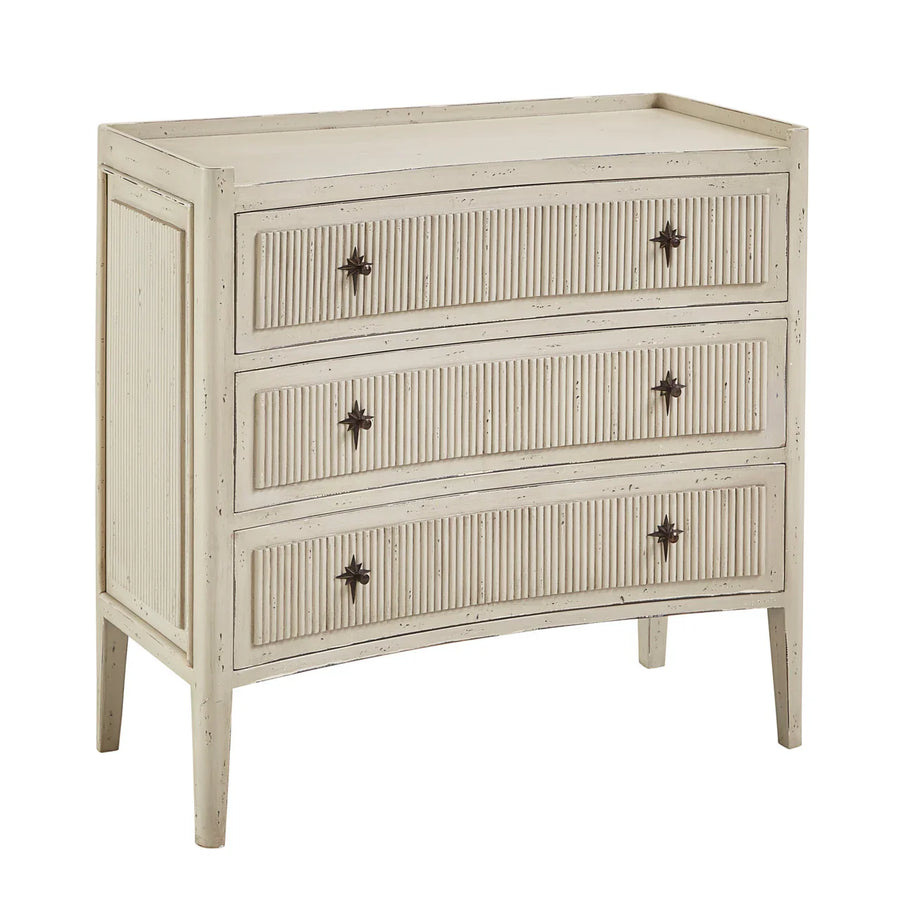 Distressed White Ribbed Solid Wood Drawer Chest of Drawers Farmhouse Vintage Bedroom Storage Dresser Cabinet