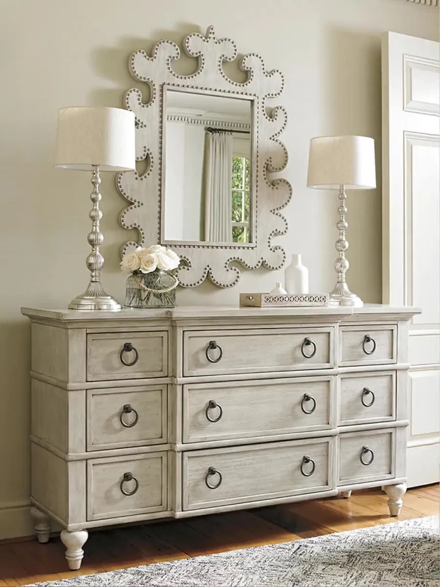American Country Solid Oak Wood Dressing Table Multi-use Storage Cabinets for Bedroom Fully Furnished