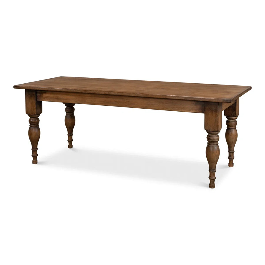 American Farmhouse Solid Wood Dining Table Rustic Turned Leg Rectangular Dining Room Furniture