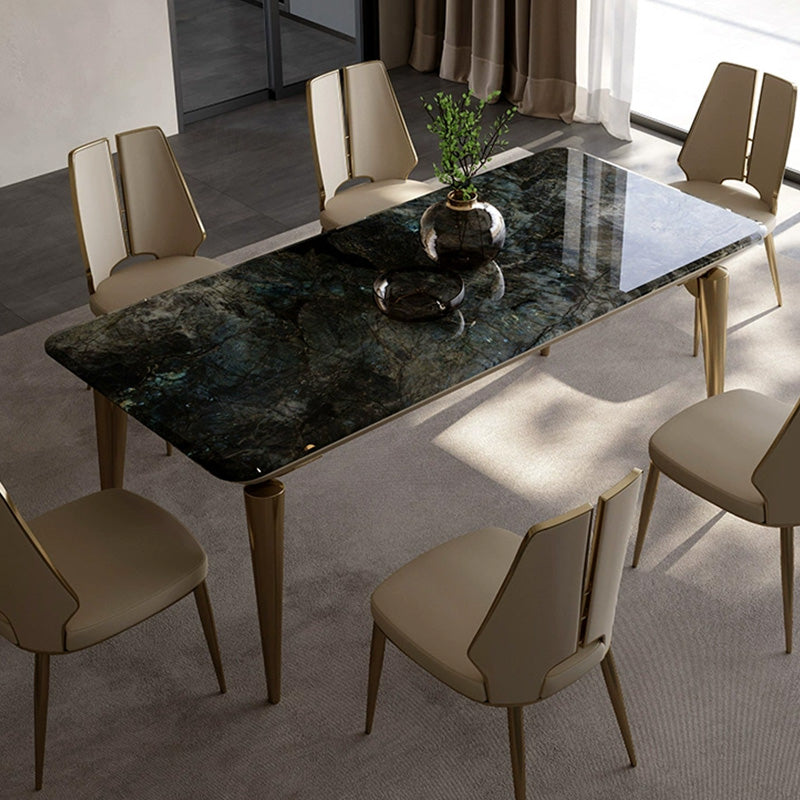 Rock Plate Dining Table Modern Italian Style Luxury Solid Wood Stainless Steel New Design High-end Home Furniture