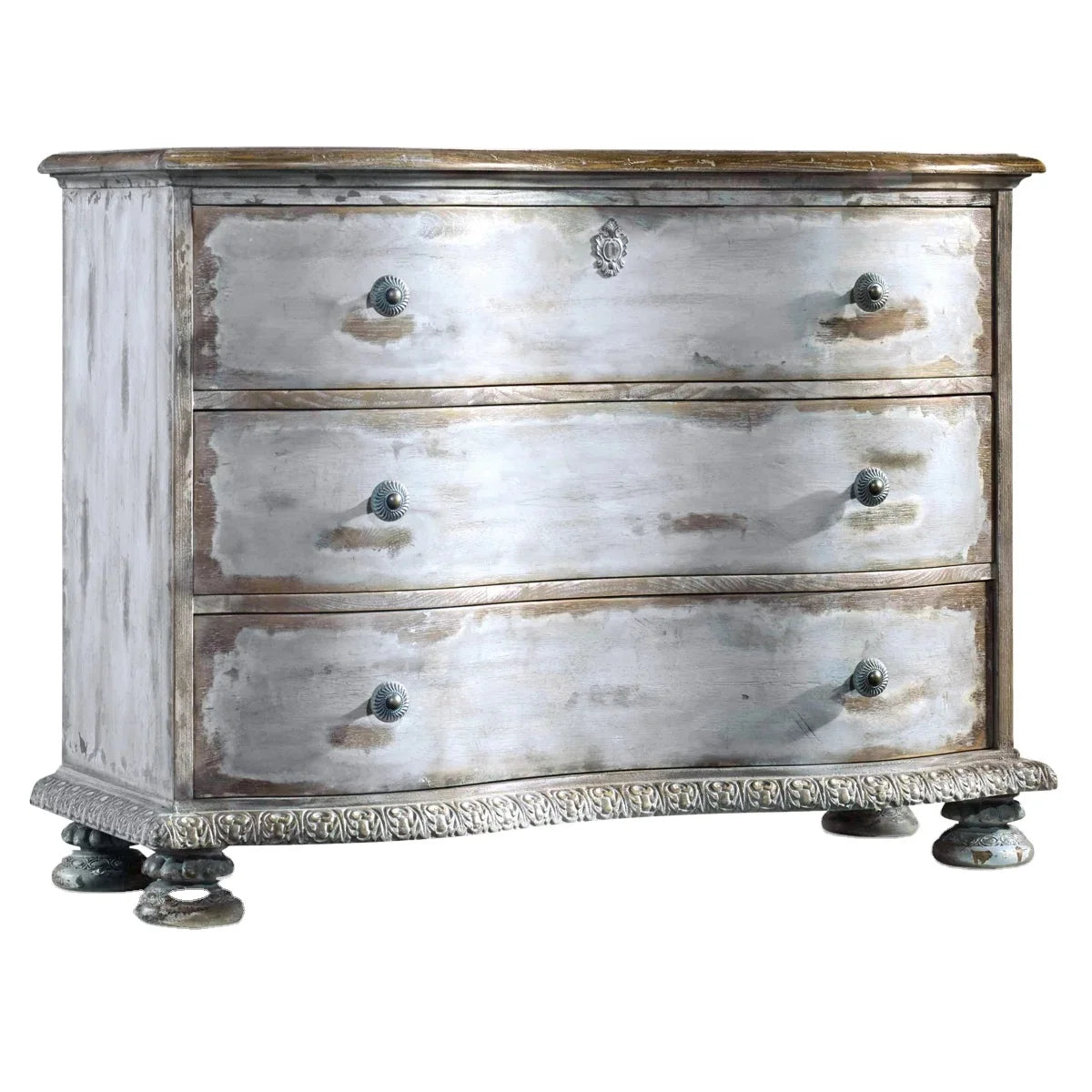 French Vintage Distressed Solid Wood Chest of Drawers for Living Room or Bedroom, Available in Sizes