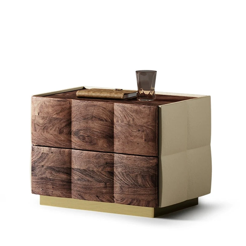Luxury Italian Minimalist Wood Bedside Table Modern Design for Master Bedroom Villa Living Room Home Furniture