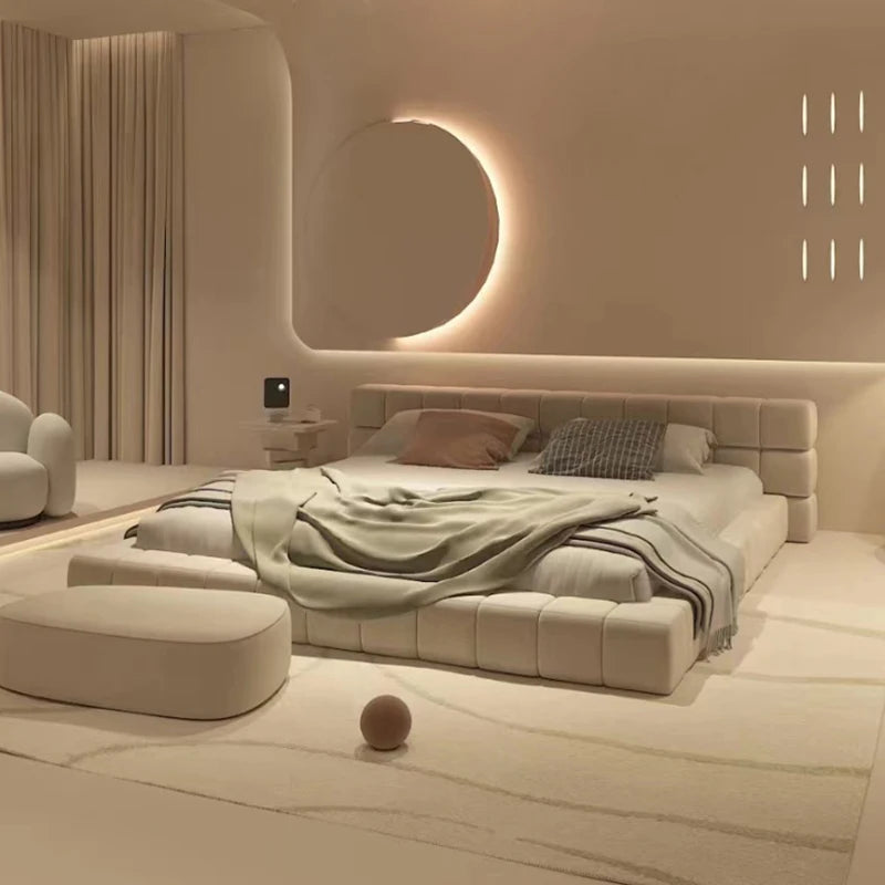 Modern Double Tatami Bed Cream Style First Layer Leather with Storage for Apartment or Master Bedroom for Wedding Spots Villas