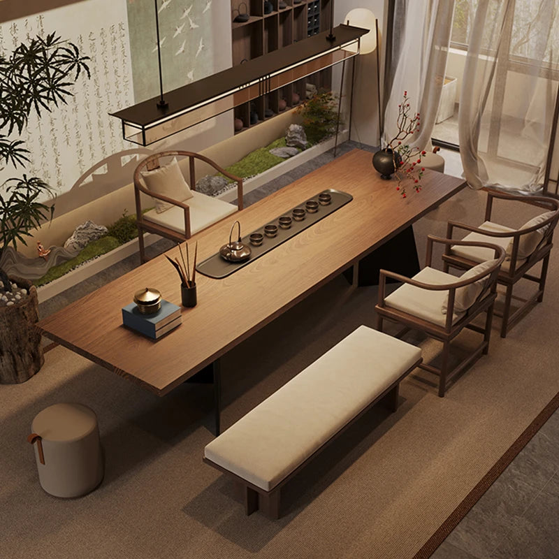 Modern Style Song Dynasty Aesthetic Solid Wood Large Plate Tea Table New High-End Office Reception Extendable Design