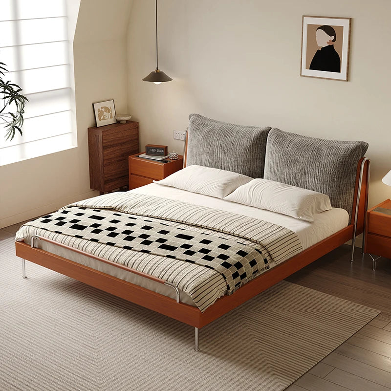Modern Vintage Style King Queen Solid Wood Tufted Bed New Chenille Headboard Designer Fabric Bedroom Furniture for Wedding Bed
