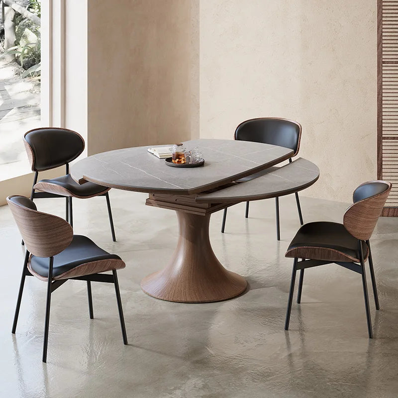 Solid Wood Rock Board Modern Foldable Retractable Dining Table Stainless Steel 1 Meter Square for Home Furniture Hotel School
