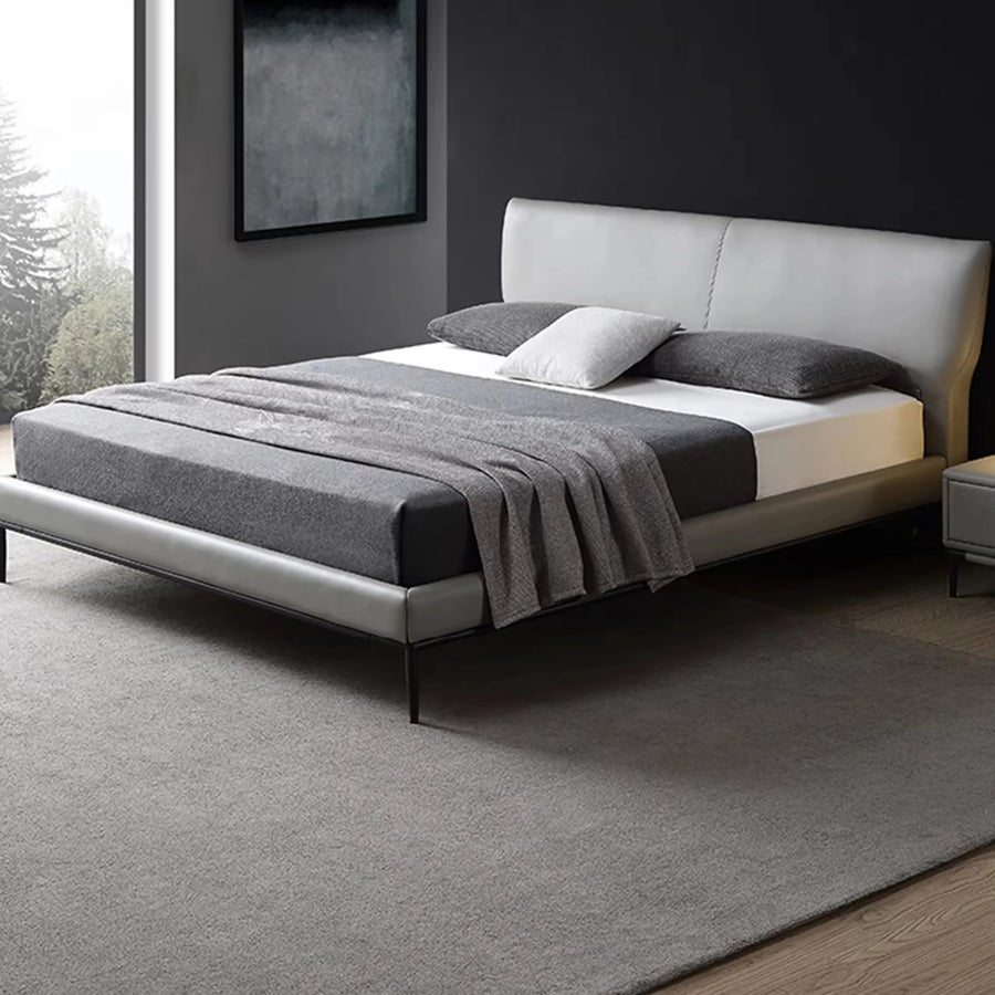 Italian Modern 1.8m Luxury Leather Art Bed Gray Bedside 1.8m Double Bed for Home Hotel Bedrooms Featuring Narrow Wood Furniture
