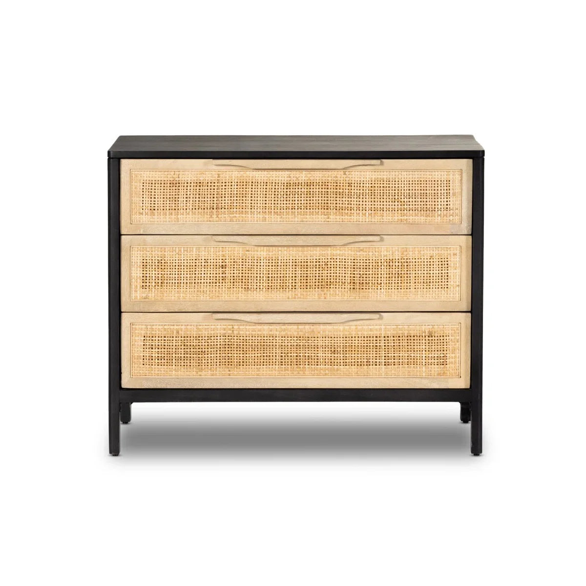 Modern Solid Wood Rattan 3 Drawer Chest of Drawers Bedroom Storage Dresser Cabinet Home Furniture