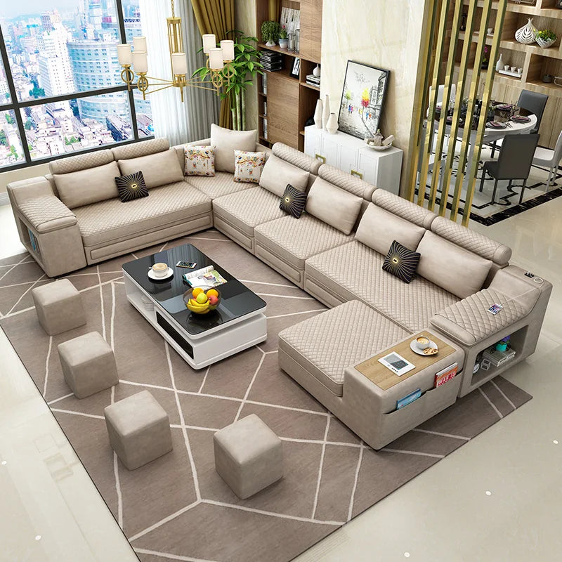 Provided U Shape Fabric Sofa Living Room Sofa Set Design Large Sofa With Storage Function