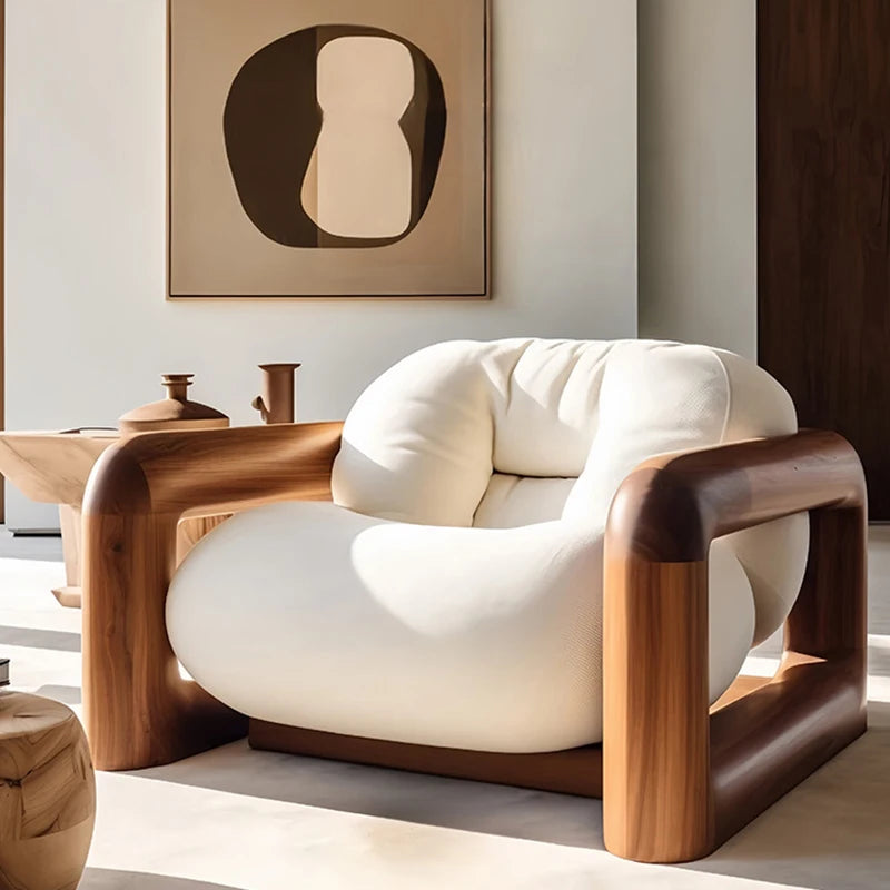 Single Medieval Style Solid Wood Sofa for Dining First-Class Cabin Relaxation for Log Living Room Study