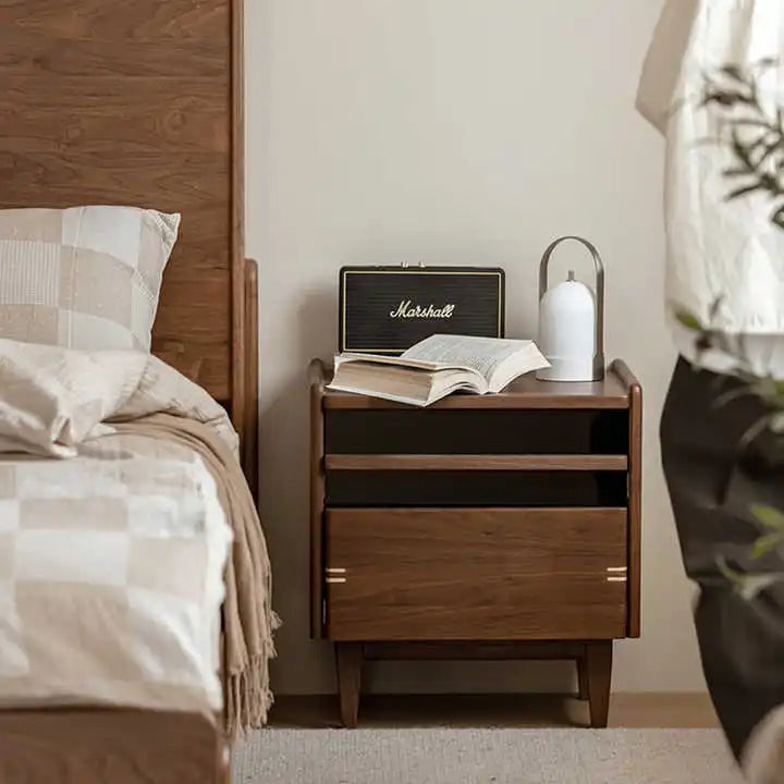 Modern Simple Black Walnut Solid Wood Bedside Table Small Bedroom Bedside Cabinet for Living Room and Hotel Use