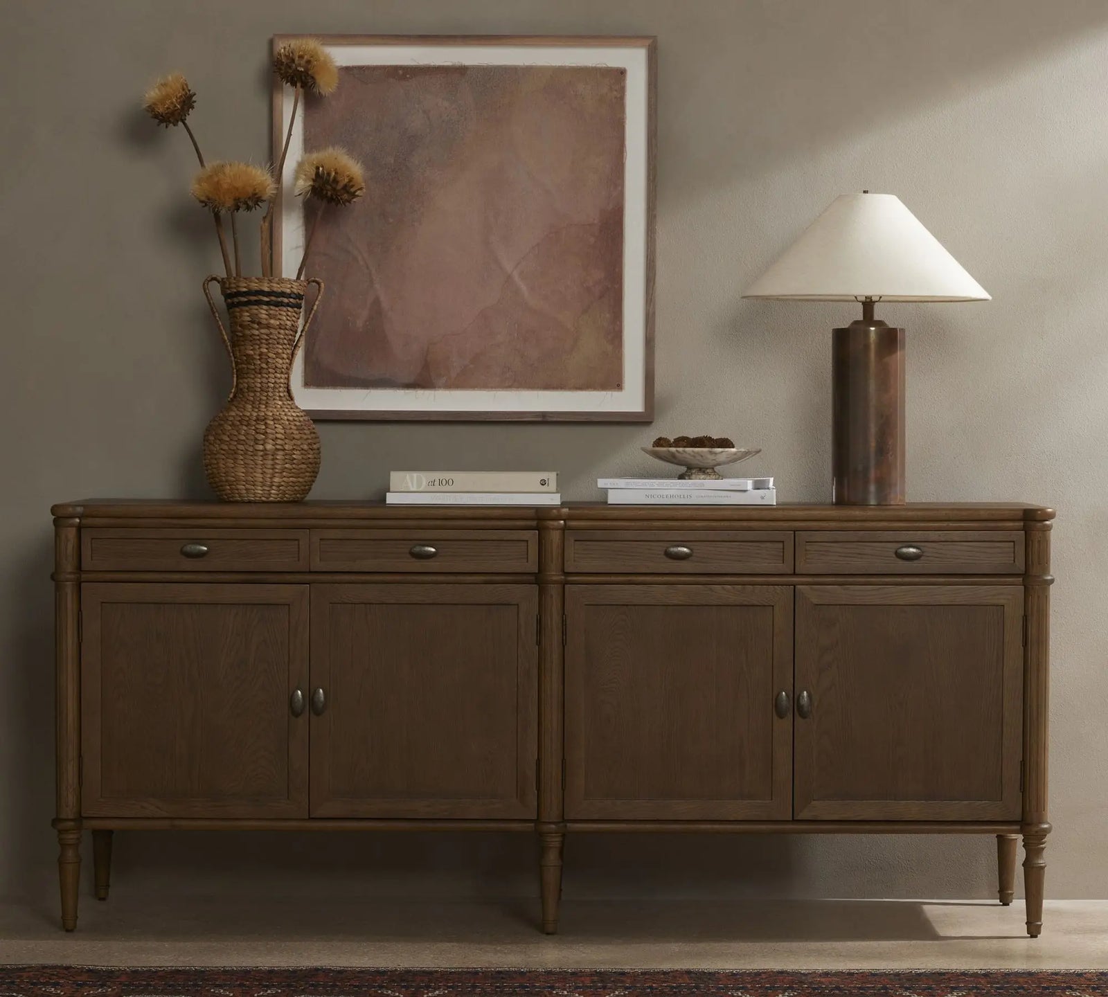 A French-style Vintage Solid Wood Handmade Dining and Wine Storage Cabinet, a Durable Interior Piece of Furniture