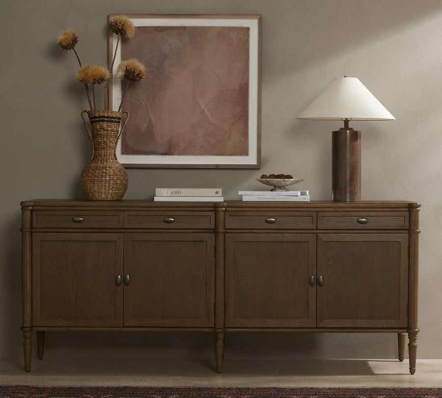 A French-style Vintage Solid Wood Handmade Dining and Wine Storage Cabinet, a Durable Interior Piece of Furniture