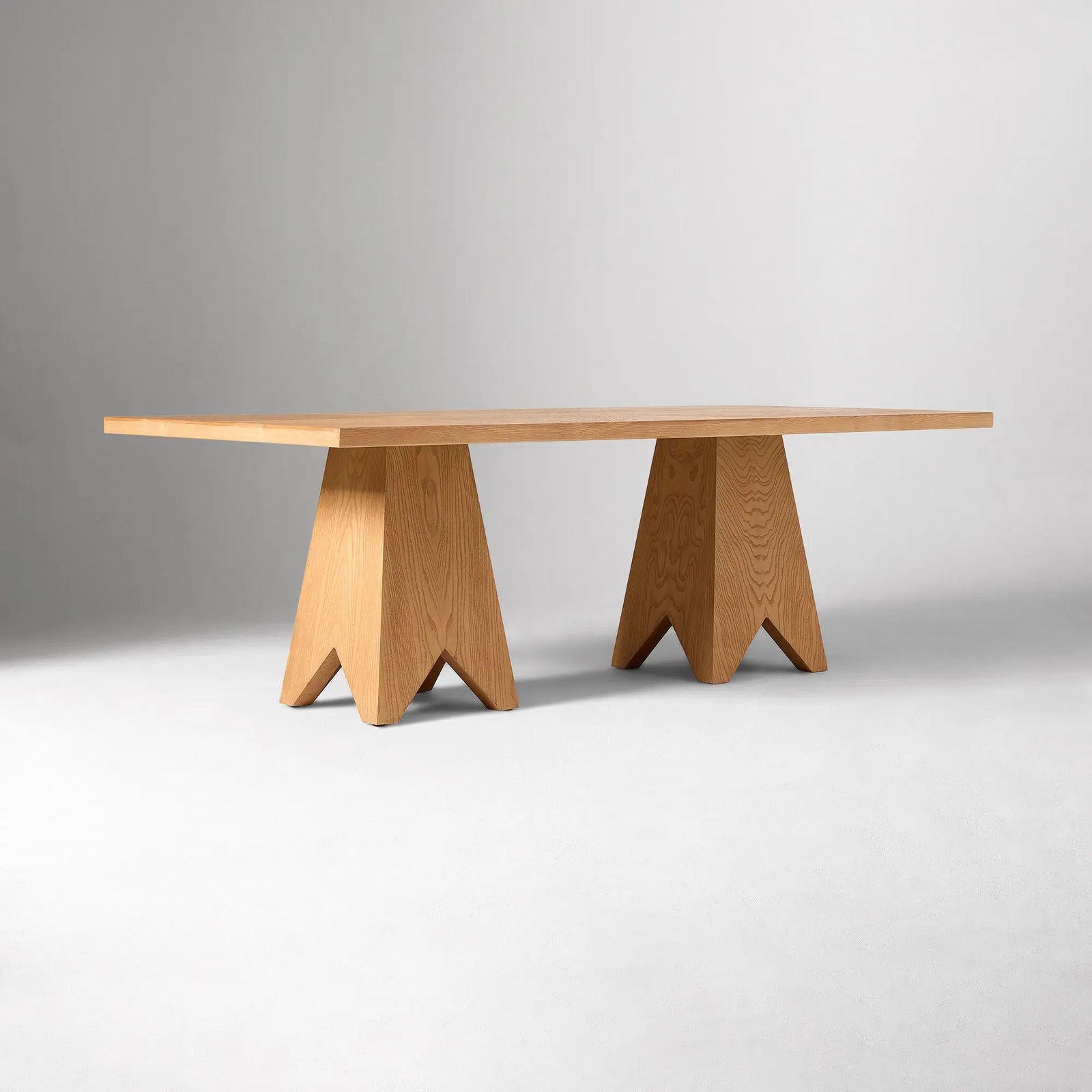 Wabi-Sabi Solid  Dining Table, Geometric Legs Rectangular Wooden Dining Table, Modern Minimalist Japanese Dining Furniture