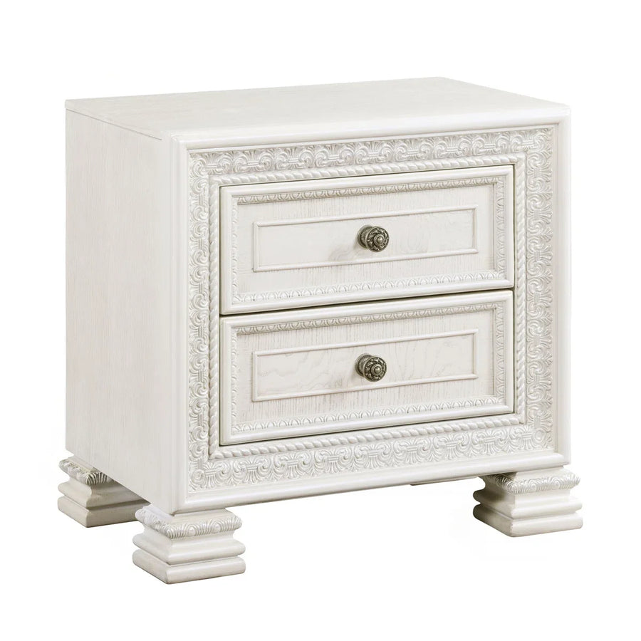 European Style Luxury  Carved Solid Wood Nightstand, 2 Drawers Vintage  Bedroom Bedside Storage Cabinet with Ornate Carvings