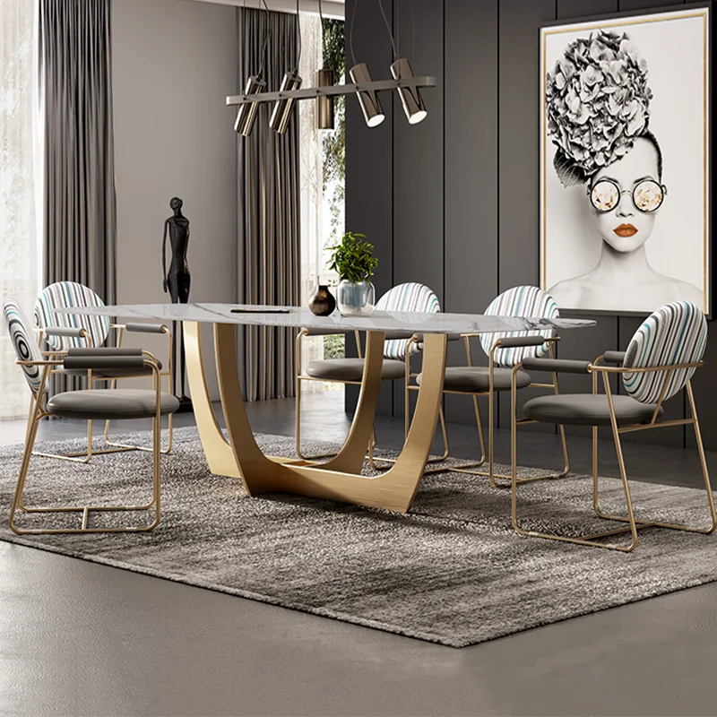 Modern Dining Table Nordic Light Luxury Marble Dining Table Gold Italian Simple Modern Style Home Dining Table and Chair