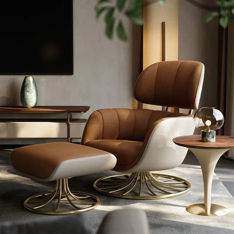 Modern Luxury Single Sofa Chair Full Leather Designer Swivel Leisure Chair for Dining Simple Living Room Home Furniture