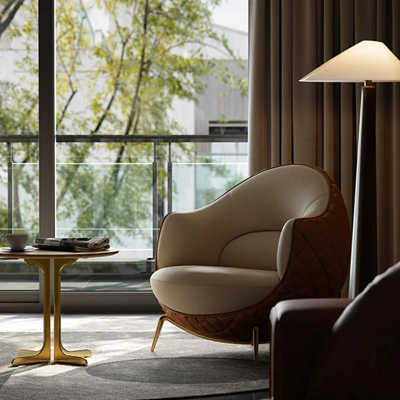 Modern Luxury Leather Single Sofa Chair Simple Designer Light for Dining or Leisure in Villa Living Room