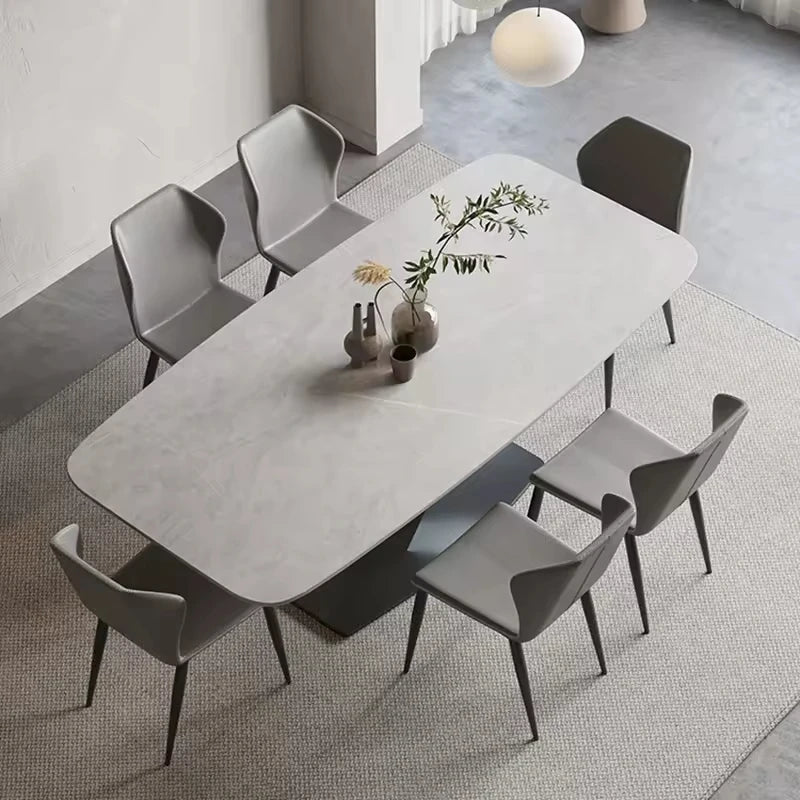 Italian Luxury Dining Set Simple Modern Rectangular Rock Plate Table with Chair for Home or Hotel/Villa for Home Furniture