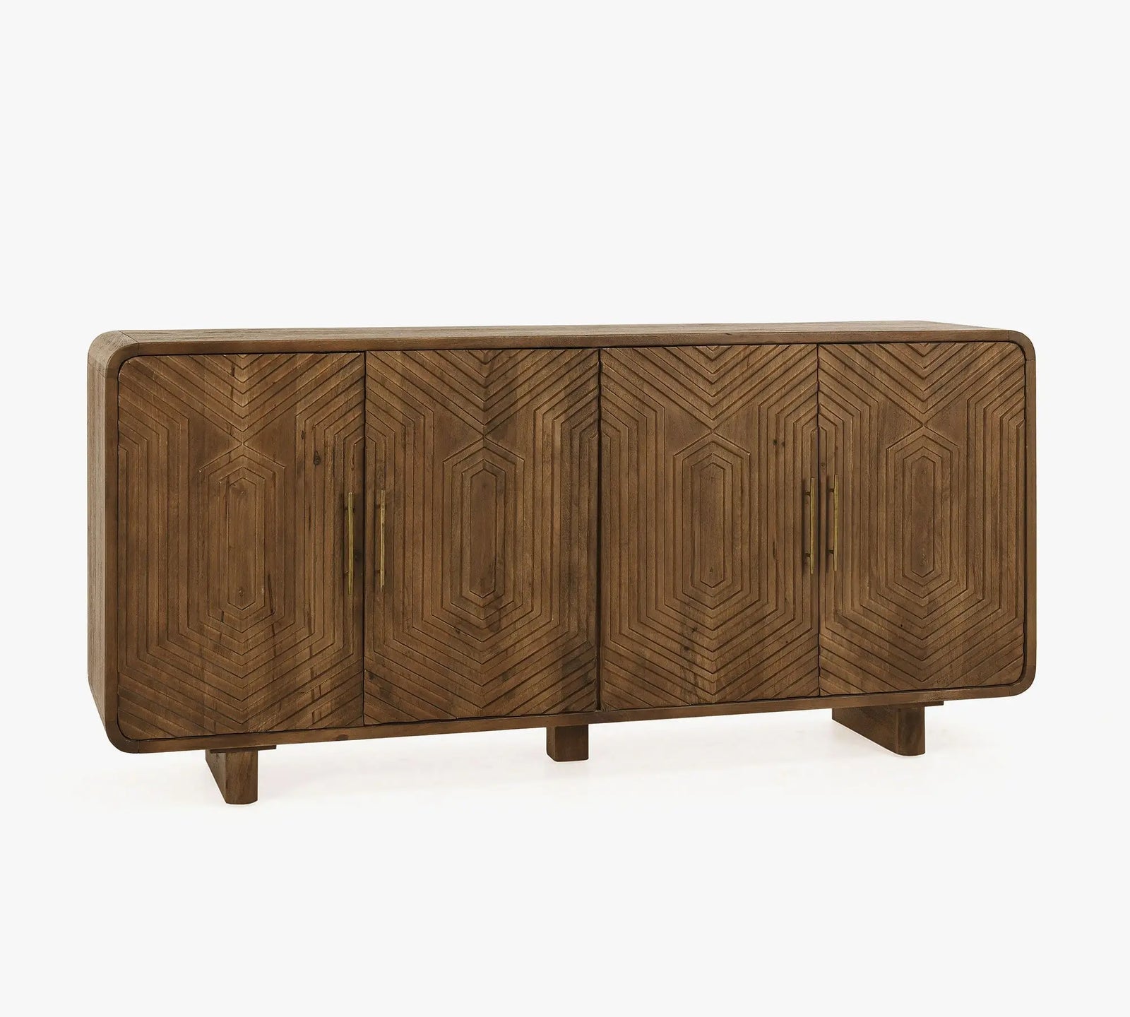 Rustic Solid Wood Sideboard, 4-Door Wooden Buffet Cabinet, Mid-Century Modern Credenza for Living Dining Room
