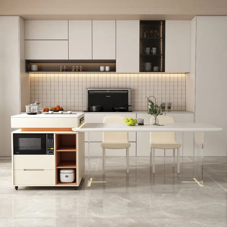 Modern High-End Tea Table Integrated Bar Suspended Island Dining Table Featuring Sink Microwave Oven Rock Plate for Home Use