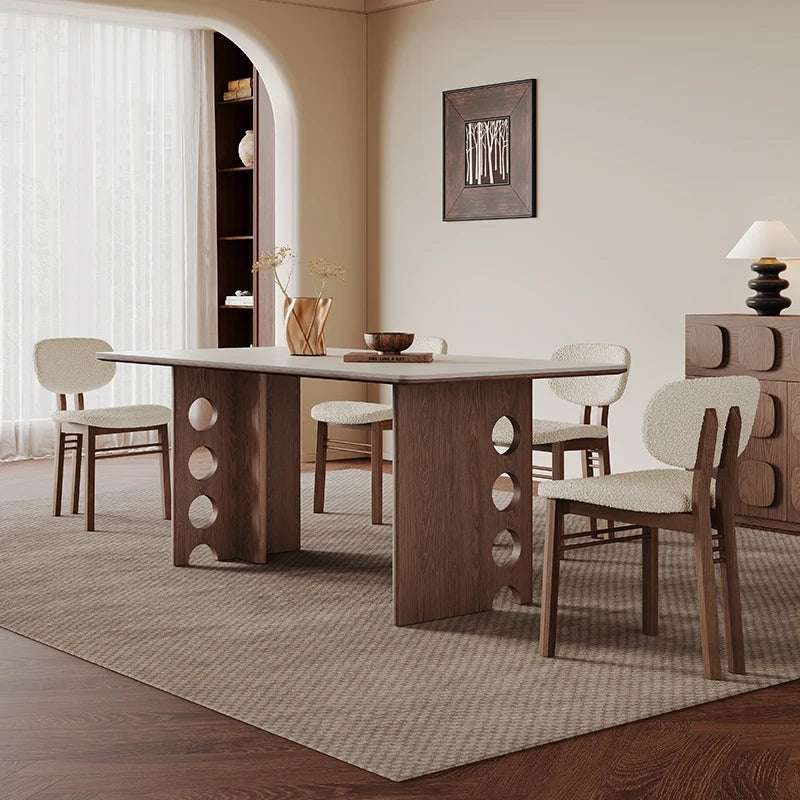 Maxky Adjustable Vintage Style Solid Wood Dining Table Home Use Italian Wabi-Sabi Style Ash Wood Matte Pure White Dining Room