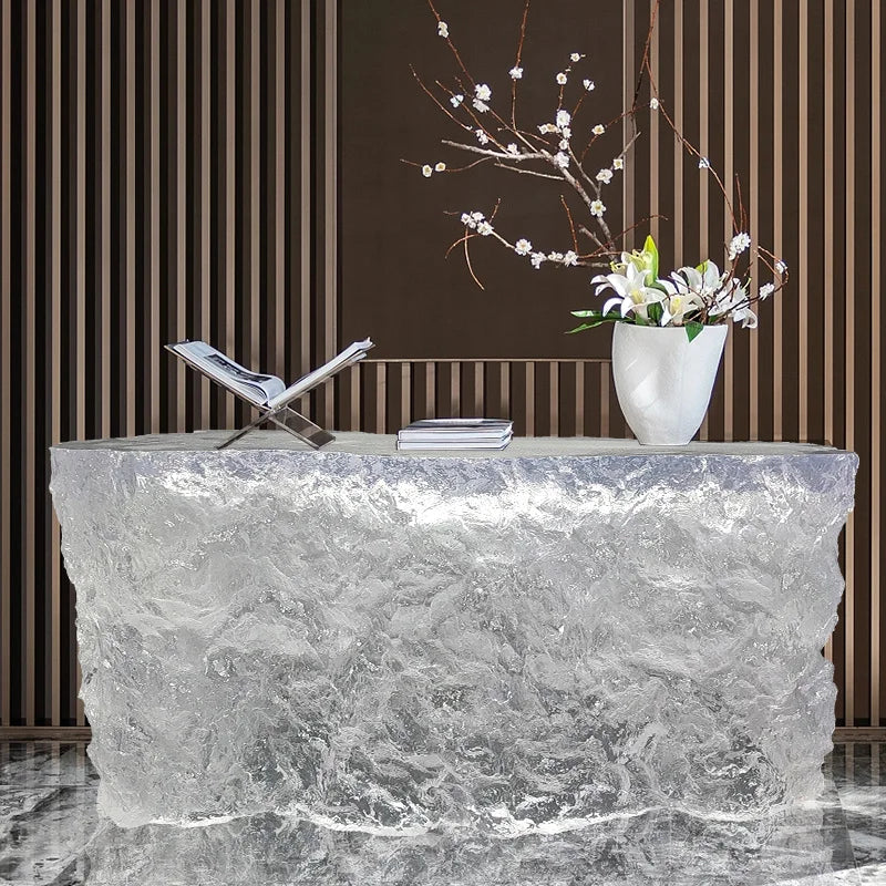 Modern Simple Square Glass Coffee Table Transparent Resin Designer Tea Table for Hotel Model Room Living Room Home Water Ripple