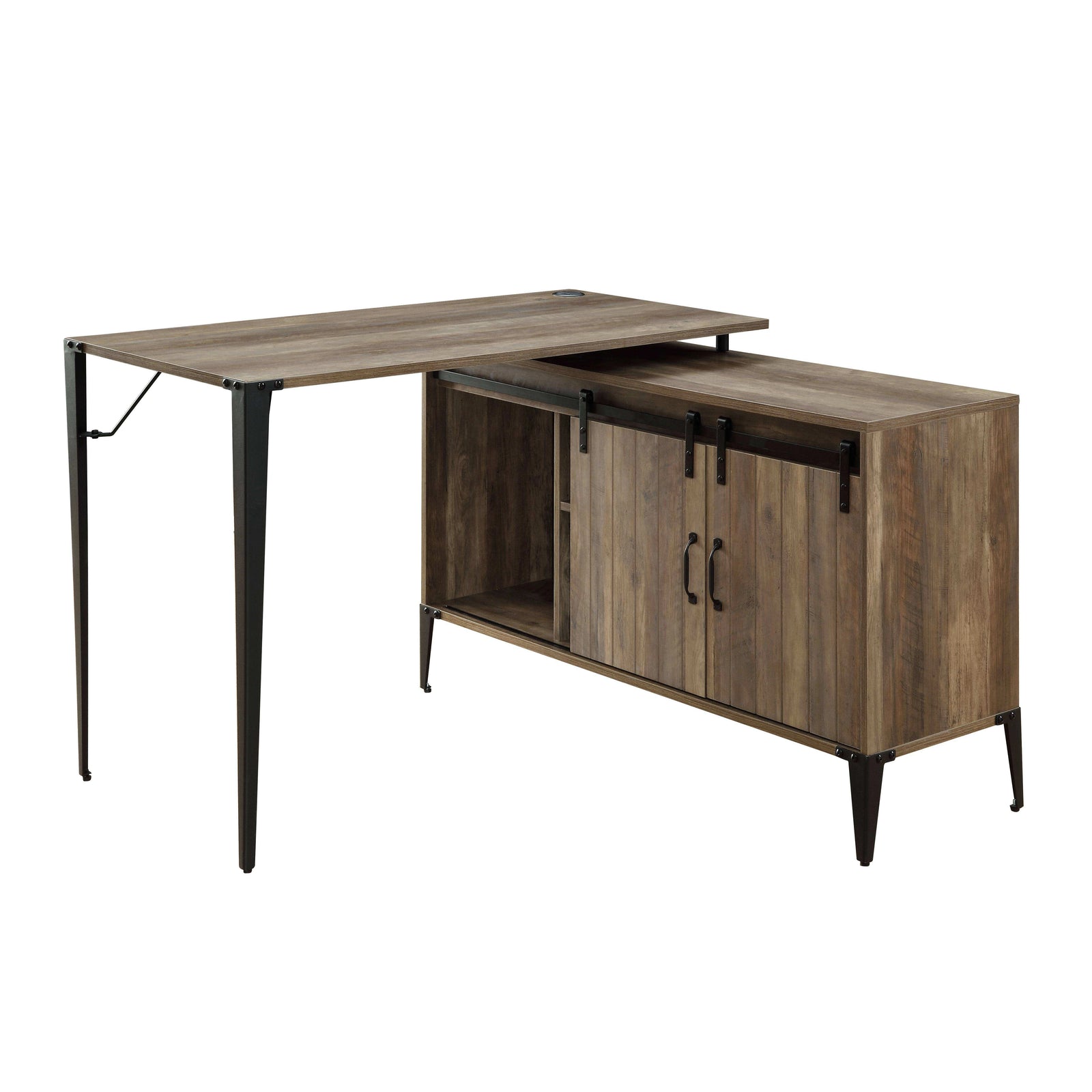 Modern Corner Writing Desk with Drawers Gray Oak Black Finish Bedroom and Hotel Use Lighted Marble Top Computer Desk