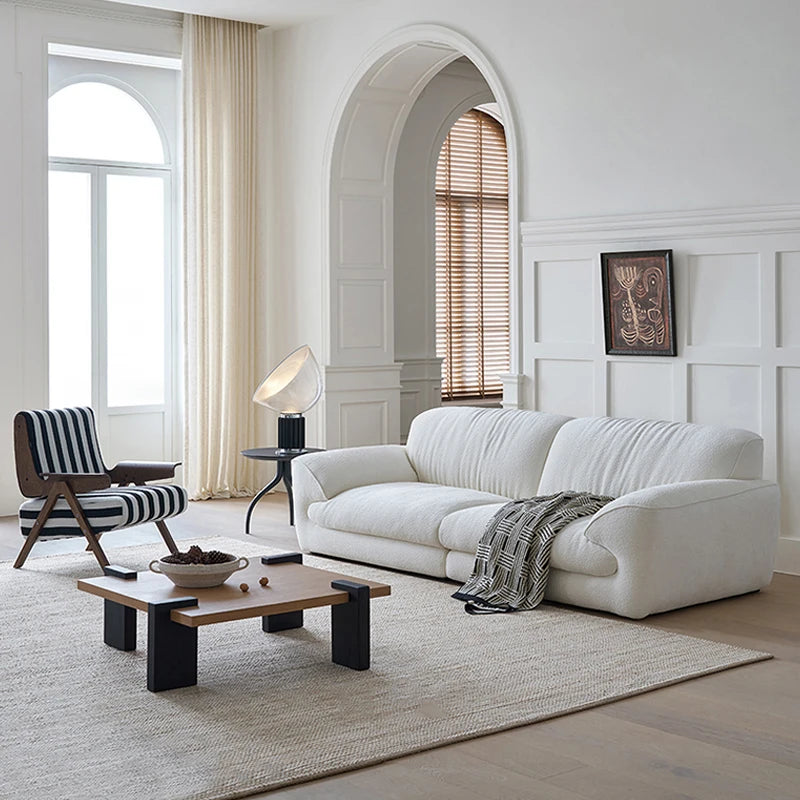 French Style Beige Cream Fabric Sofa Set Modern Simple Living Room Straight Row for Small Apartments New Design Sponge Filling