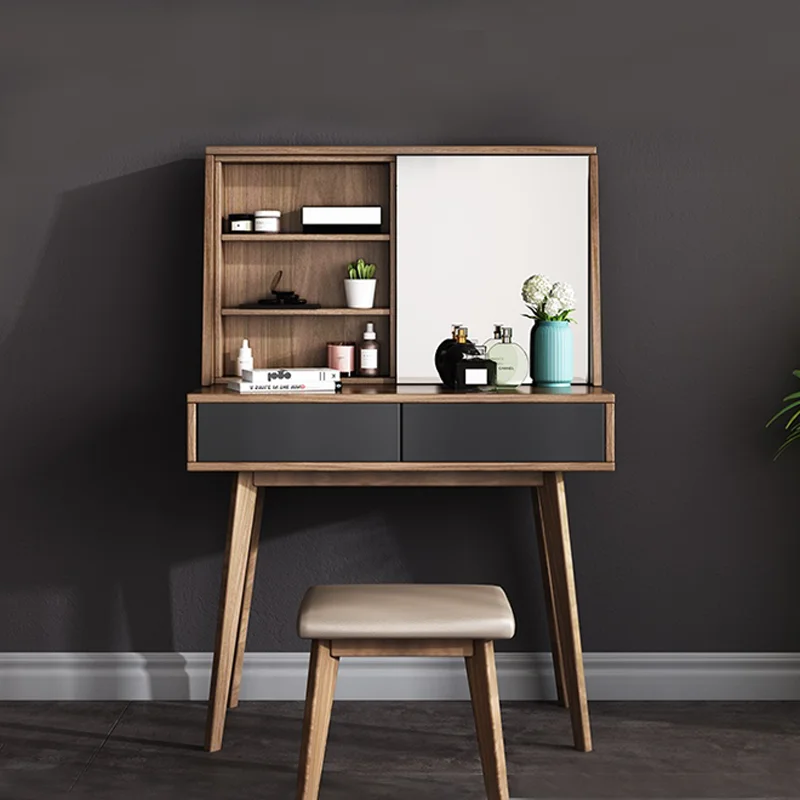 Nordic Luxury Modern Wooden Dresser with Mirror Simple Design Console for Bedroom or Living Room