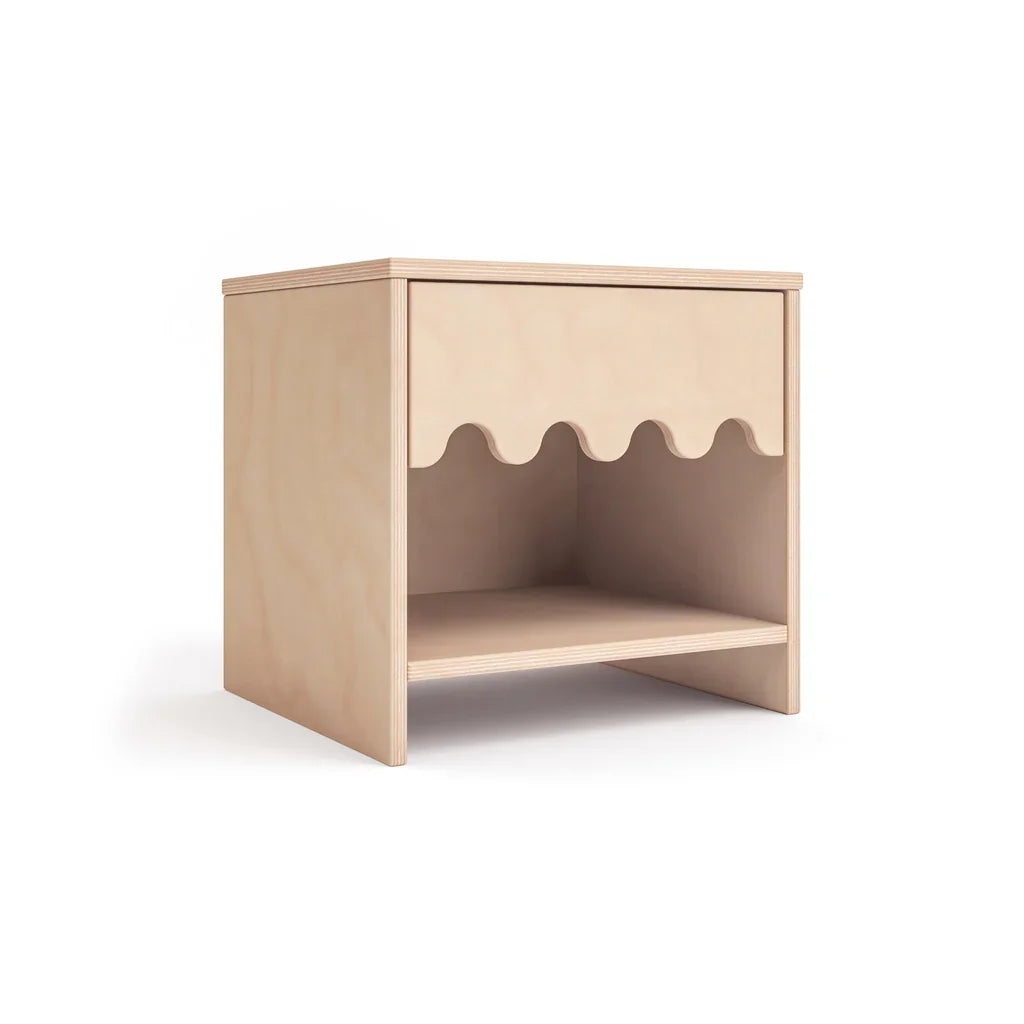 Nordic Style Scalloped Wooden Nightstand Open Compartment Bedside Table for Kids Bedroom Living Room