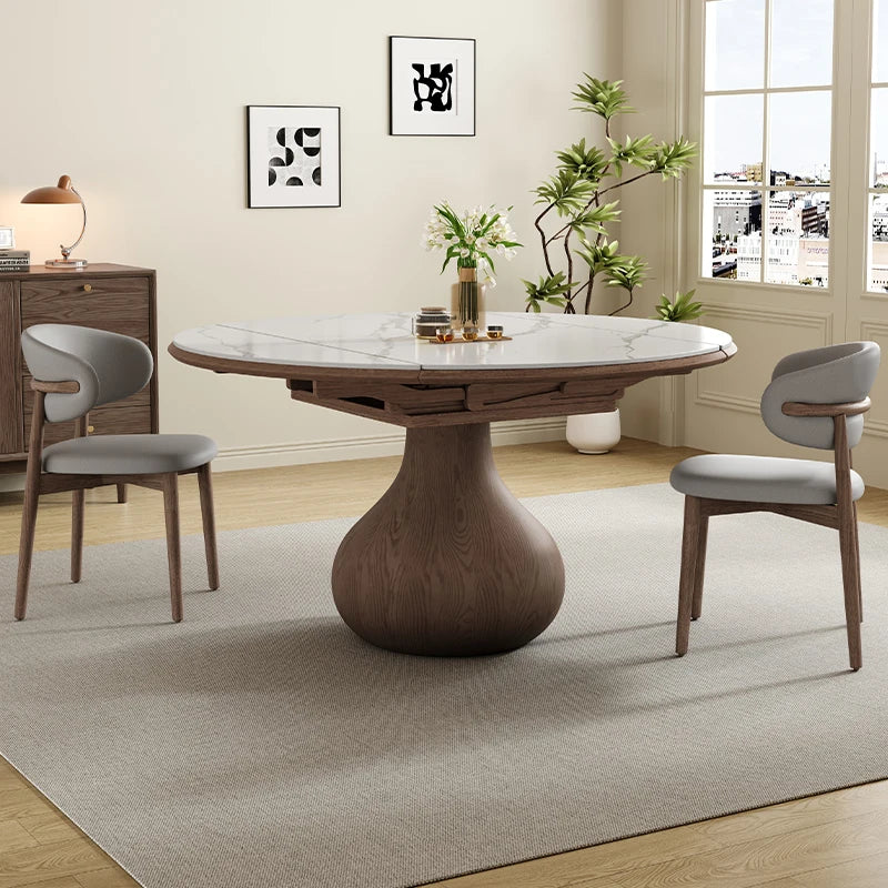 Solid Wood Folding Dining Table with Retractable Dual-Purpose Induction Cooker Modern Rock Board Chair Combination for Hotels
