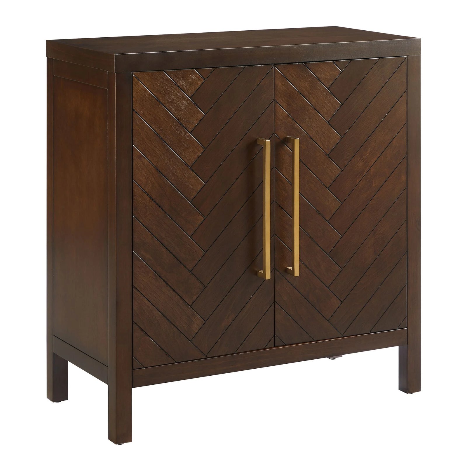 Mid Century Herringbone Solid Wood Sideboard Cabinet, Retro 2 Door Accent Storage Cabinet for Entryway Living Room Kitchen