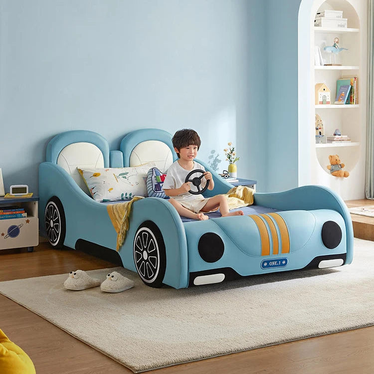 Creative Boys' Double Bed with Sports Car Guardrail Children's Wood Bunk Bed for Bedroom or Living Room