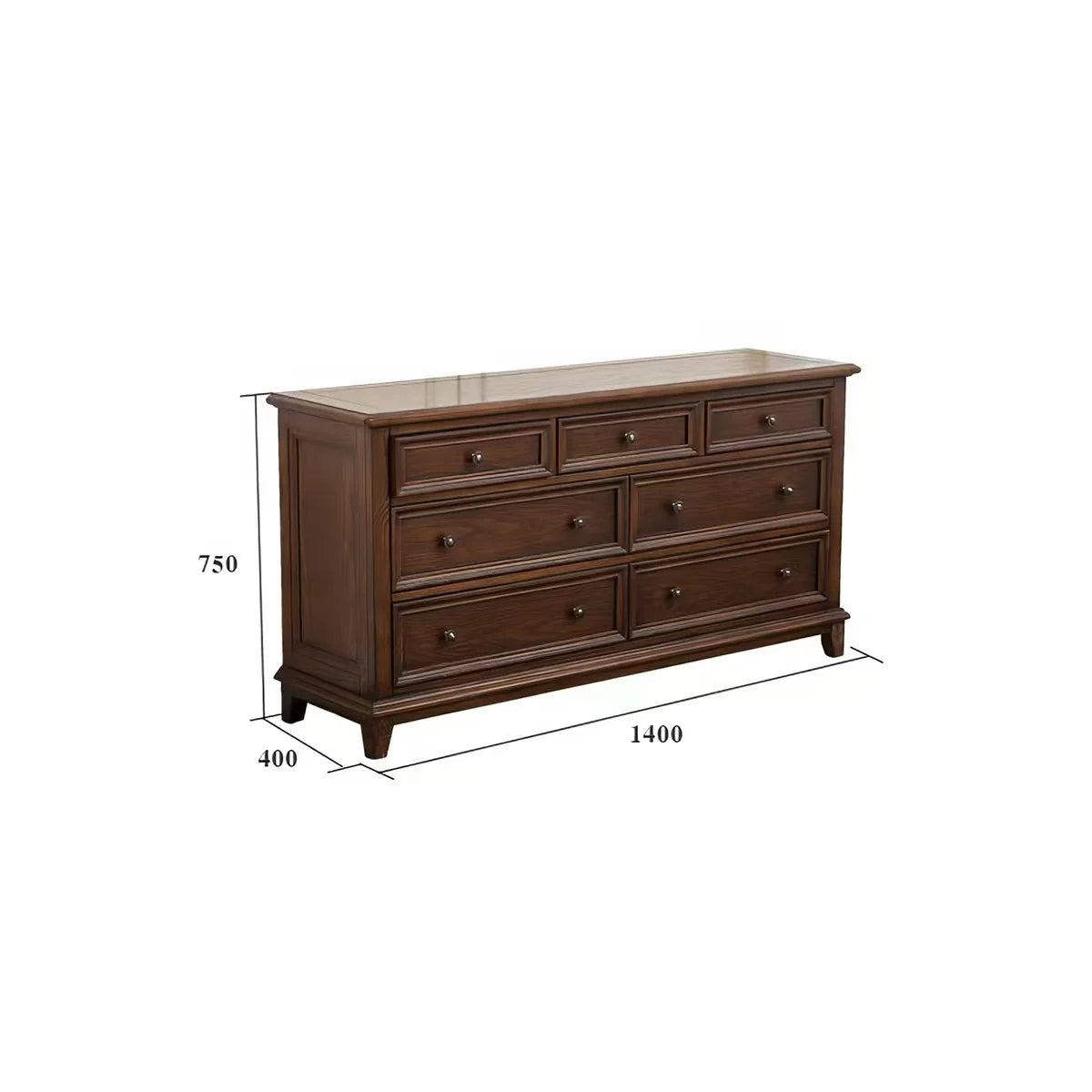 Baltimore Contemporary Style 7-Drawer Solid Wood Dresser with Dark Walnut Finish and Metal Knobs Freestanding Bedroom Furniture