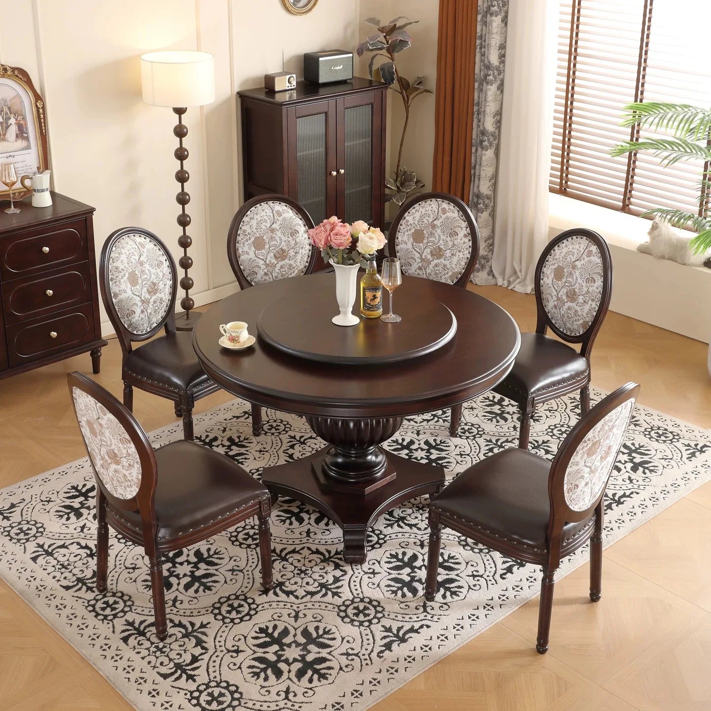American-style Solid Wood Dining Table and Chairs Set, Lightweight Luxury French Antique Style, Direct From Furniture