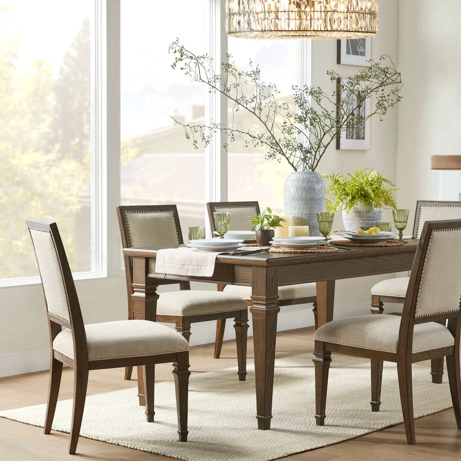 American Solid Wood Dining Table, Luxury Home-use Long Table, Oak Walnut-colored Dining Table and Chairs,