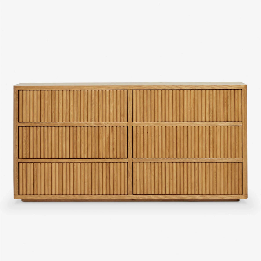 Solid Wood Vertical Grid Sliding Door Side Cabinet for Dining Area. Modern and Simple Oak Living Room Long Storage TV Cabinet.