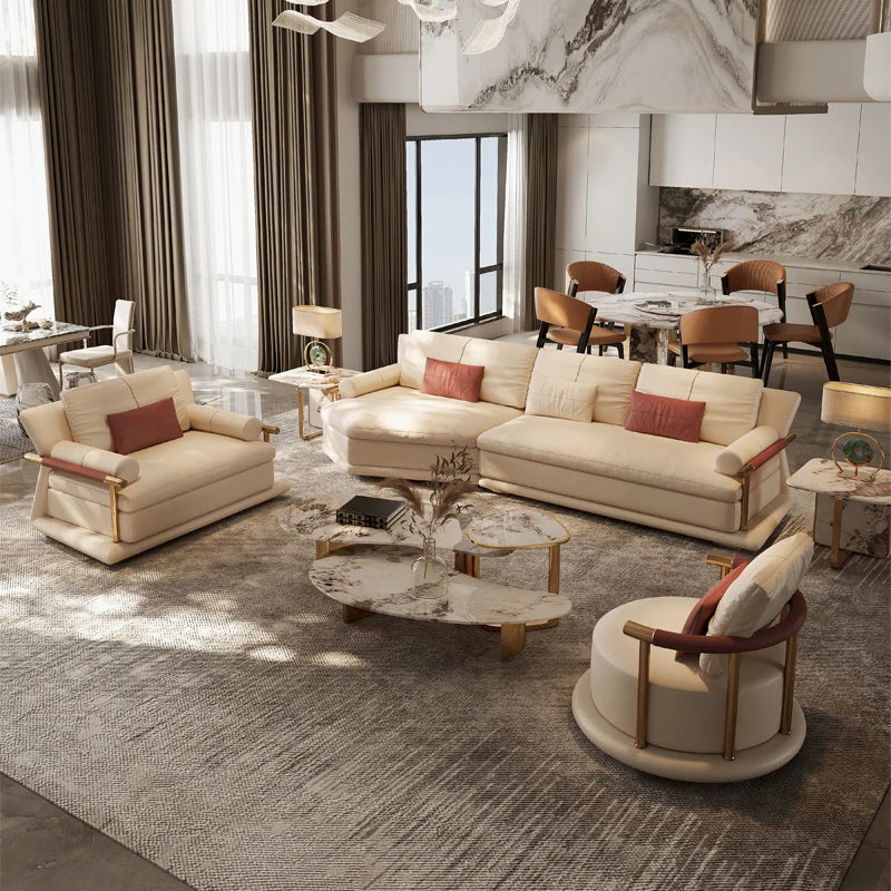 Maxky Light Luxury Modern Backless Sectional Cotton Filled Fabric Sofa Set for Villa Living Room with Ebony Wood Legs