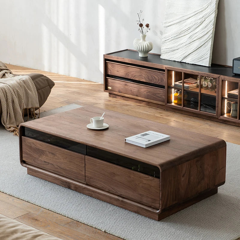 Nordic Modern Solid Wood Coffee and Tea Table Simple Design in Black Walnut for Small Home or Apartment