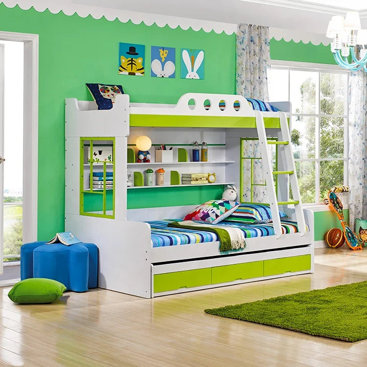 Twin Over Queen Wood Children Double Decker Children Bedroom Furniture Kids Bunk Bed