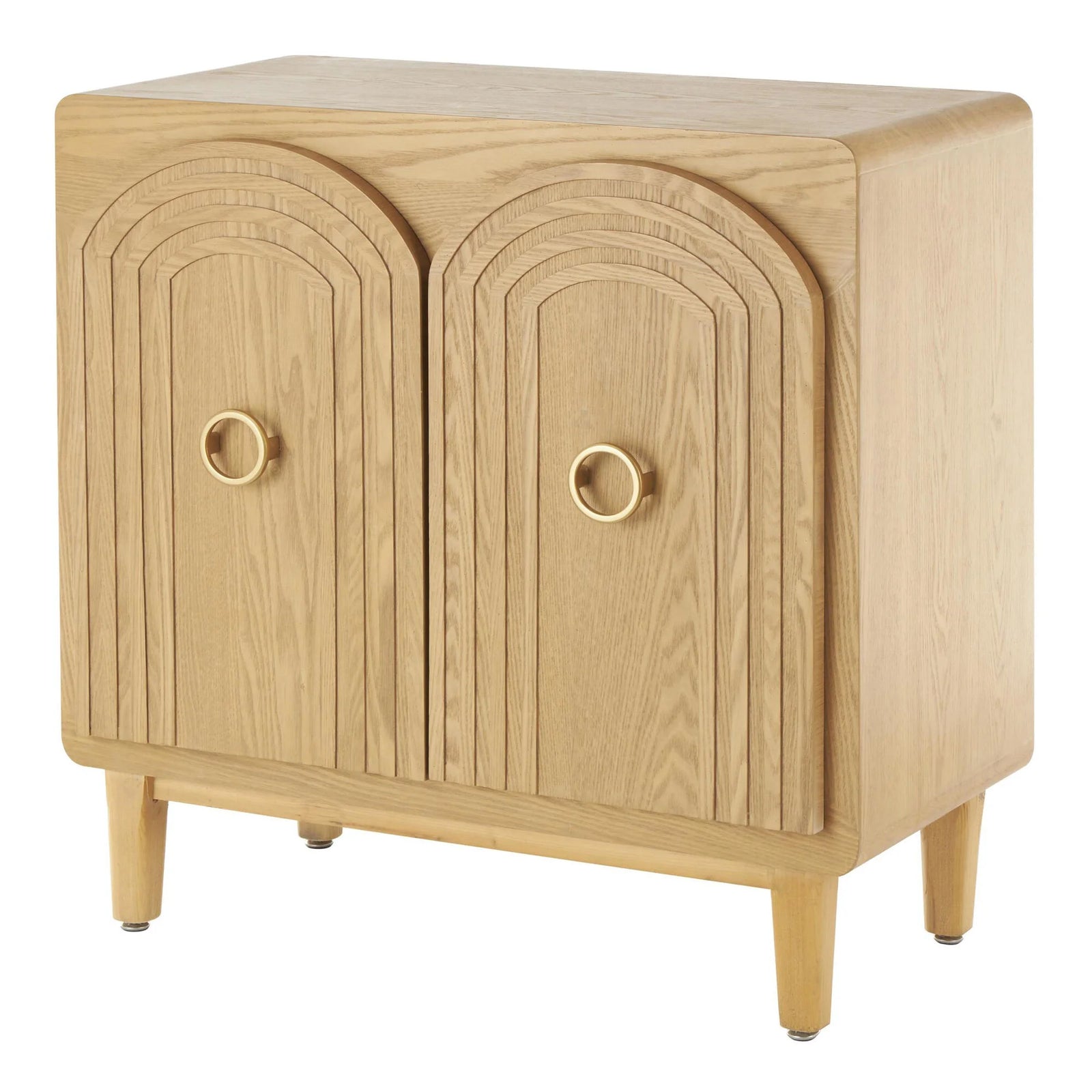 Boho Style Solid Wood Bedside Cabinet Arched Recessed Panel Night Stand Wooden Storage End Cabinet for Bedroom Furniture