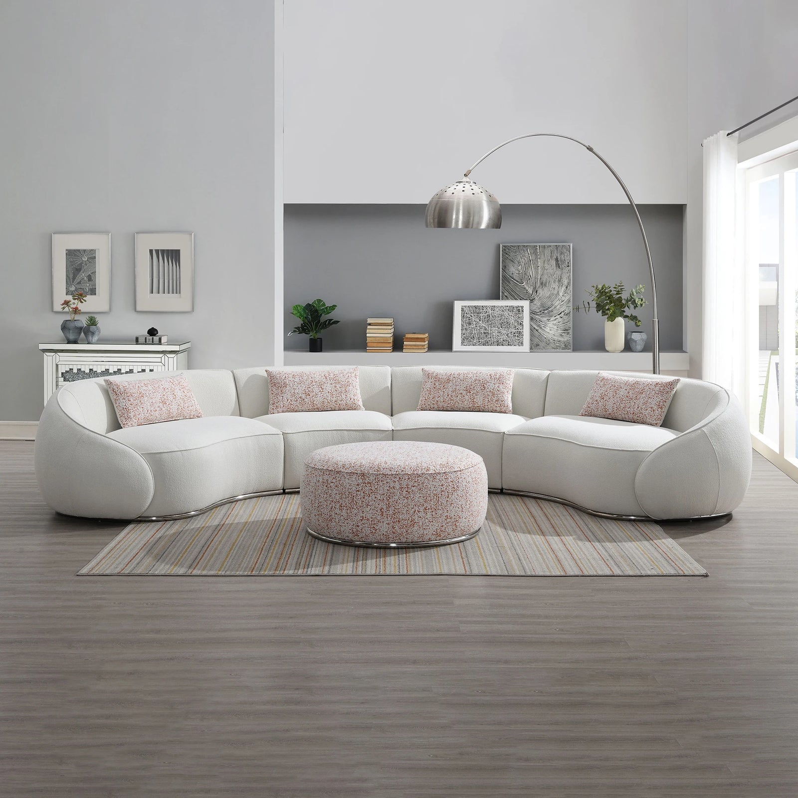 Italian Style Beige Boucle Leather Sofa Set with 3 Pillows New Design Light Luxury Modern Living Room Color
