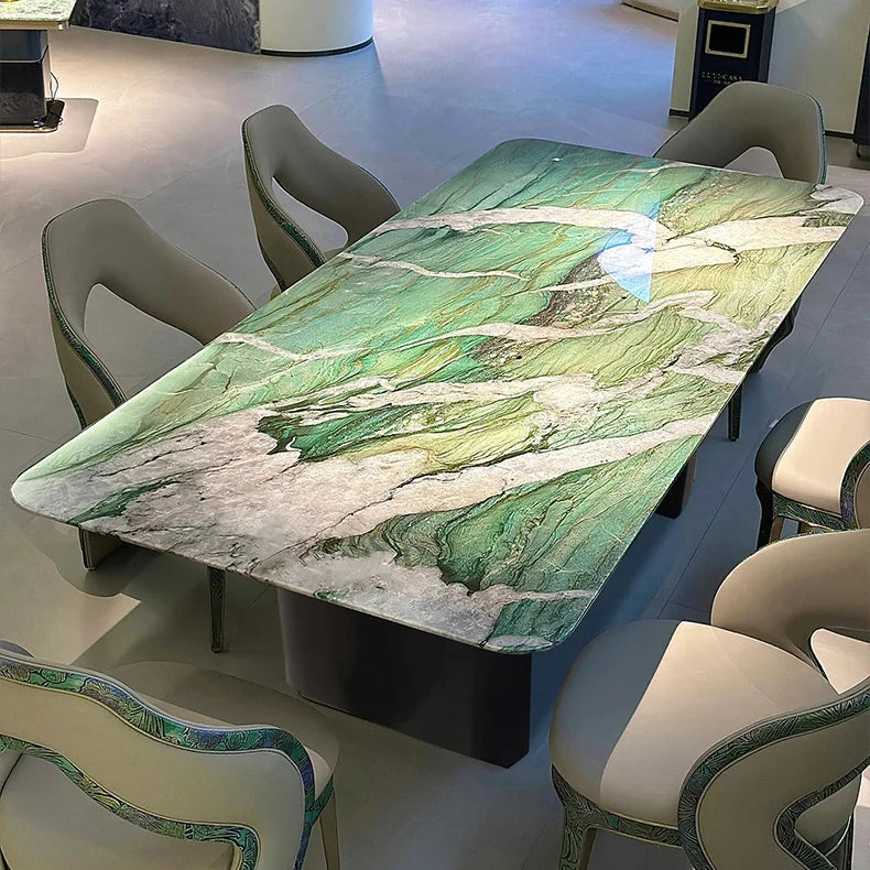 Modern Luxury Italian Green Marble Dining Table Patek Philippe Inspired Natural High-End Stone Design
