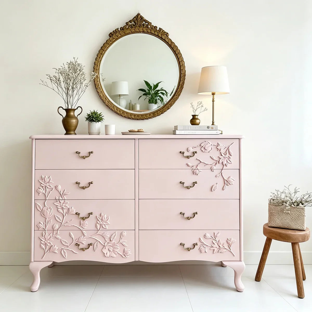 Vintage Carved Floral Wooden Dresser French Style 8 Drawer Chest of Drawers White Storage Cabinet for Bedroom