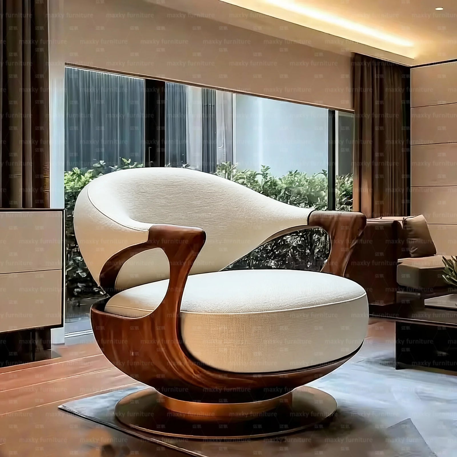 Single Sofa Chair Modern Upholstered Single Lounge Chair with Curved Wooden Armrest Single Seater Sofa Chair for Living Room