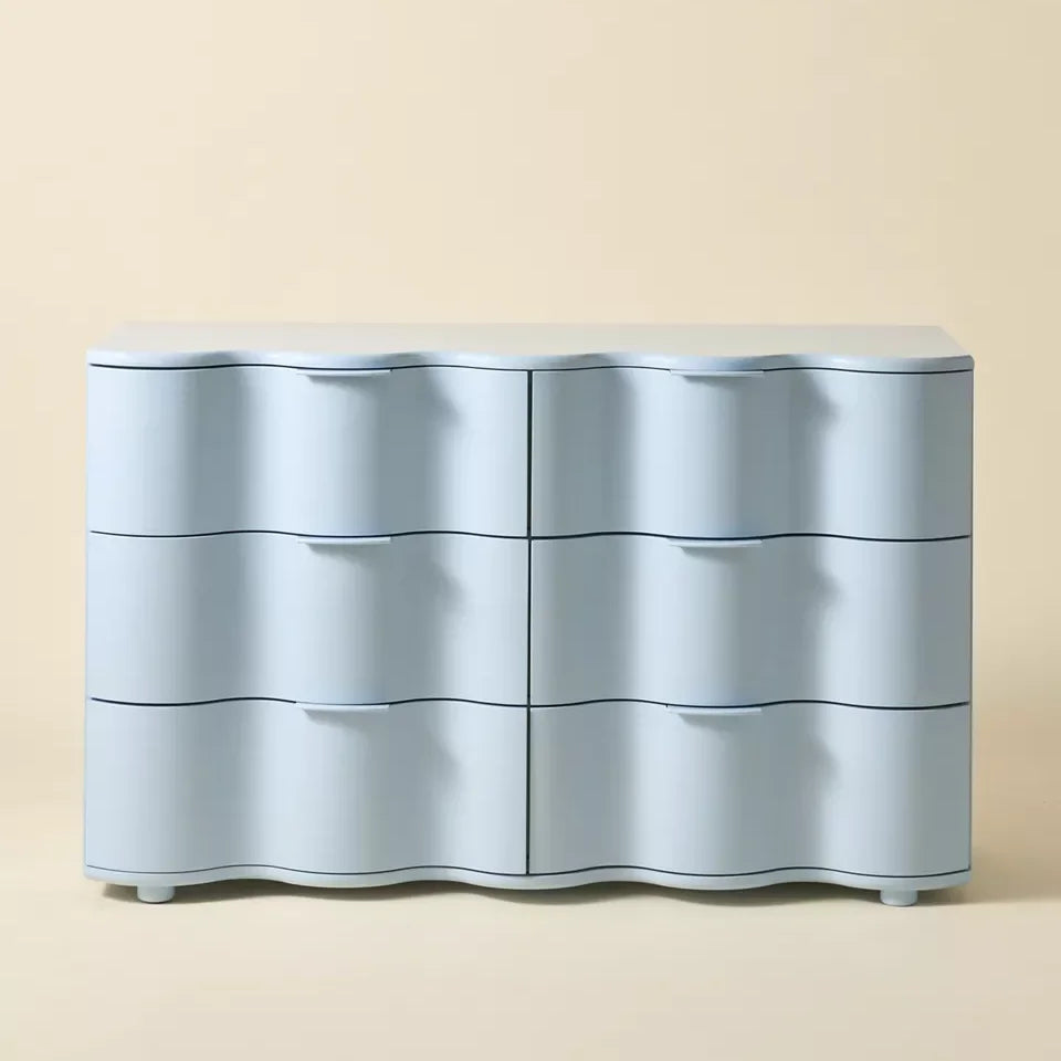 Modern Wavy 6-Drawer Dresser Macaron Color Scheme Wave Cabinet for Bedroom Living Room Storage