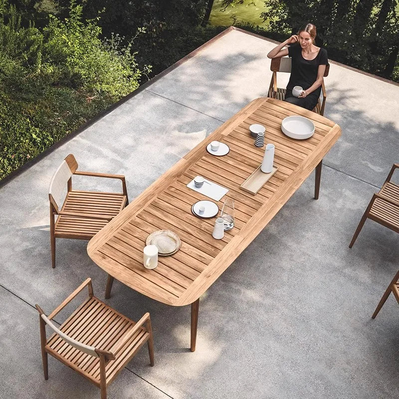 Outdoor Bamboo Dining Table and Chair Set for Villa Courtyard Terrace Garden-Counterworn Anticorrosive Makxy Model 2511